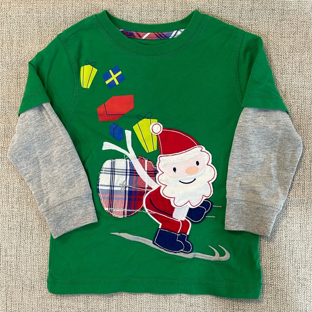 Kids Christmas long sleeve tshirt, skiing Santa, size 2T